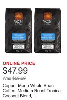 Copper Moon Whole Bean Coffee, Medium Roast Tropical Coconut Blend, 2 x 907 g