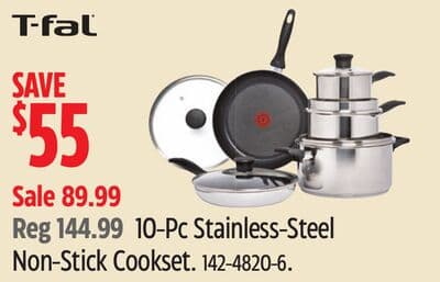 T-FAL 10-Pc Stainless-Steel Non-Stick Cookset