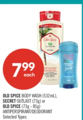 OLD SPICE BODY WASH (532mL), SECRET OUTLAST (73g) or OLD SPICE (73g - 85g) ANTIPERSPIRANT/DEODORANT