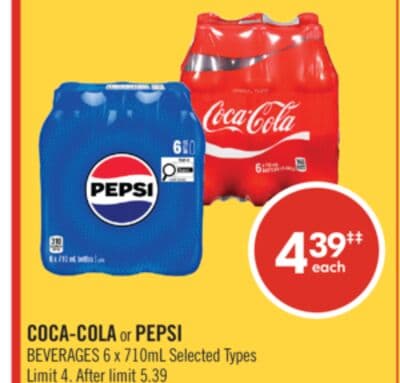 COCA-COLA or PEPSI BEVERAGES 6 x 710mL