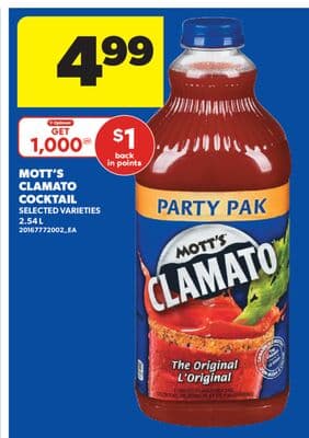 MOTT'S CLAMATO COCKTAIL, 2.54 L