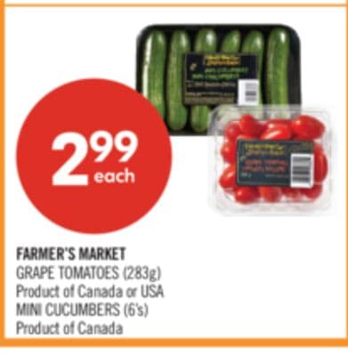 FARMER'S MARKET GRAPE TOMATOES (283g) MINI CUCUMBERS (6's)