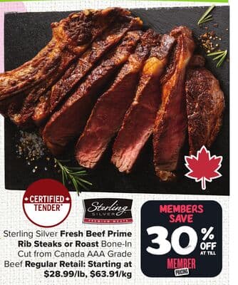 Sterling Silver Fresh Beef Prime Rib Steaks or Roast