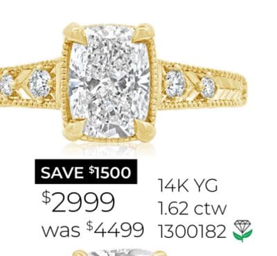 New Brilliance Lab Grown 1.62CTW Cushion Cut Diamond Ring in 14K Yellow Gold