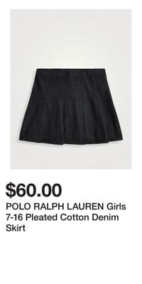 POLO RALPH LAUREN Girls 7-16 Pleated Cotton Denim Skirt