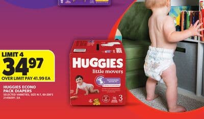 HUGGIES ECONO PACK DIAPERS, SIZE N-7, 60-200'S