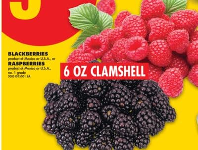 BLACKBERRIES or RASPBERRIES, 6 OZ CLAMSHELL