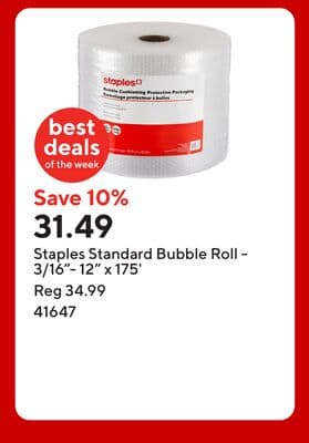 Staples Standard Bubble Roll - 3/16"- 12" x 175'