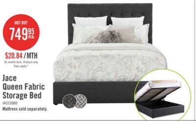 Jace Upholstered Storage Platform Bed in Grey Fabric, Tufted - Queen Size