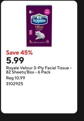 Royale Velour 3-Ply Facial Tissue - 82 Sheets/Box - 6 Pack