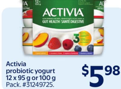Activia probiotic yogurt 12 x 95 g or 100 g