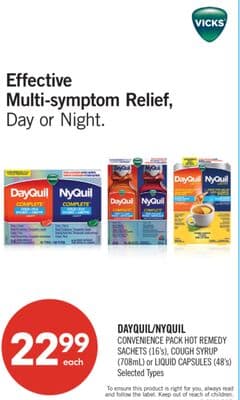DAYQUIL/NYQUIL CONVENIENCE PACK HOT REMEDY SACHETS (16's), COUGH SYRUP (708mL) or LIQUID CAPSULES (48's)