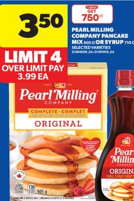 PEARL MILLING COMPANY PANCAKE MIX, 905 G OR SYRUP, 710 G