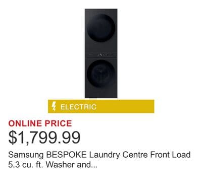 Samsung BESPOKE Laundry Centre Front Load 5.3 cu. ft. Washer and 7.6 cu.ft. Electric Dryer