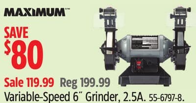 MAXIMUM Variable-Speed 6˝ Grinder, 2.5A.