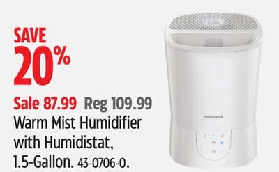 Warm Mist Humidifier with Humidistat, 1.5-Gallon.