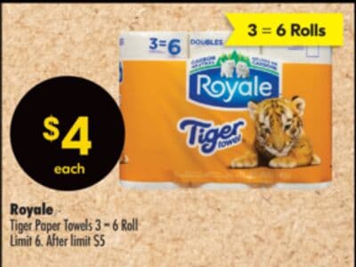 Royale Tiger Paper Towels 3 = 6 Roll