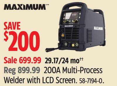 MAXIMUM 200A Multi-Process Welder with LCD Screen.