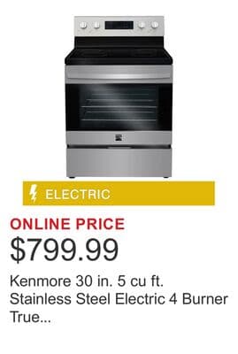 Kenmore 30 in. 5 cu ft. Stainless Steel Electric 4 Burner True Convection Range with Air Fry