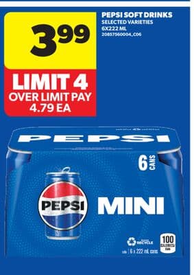 PEPSI SOFT DRINKS, 6X222 Ml