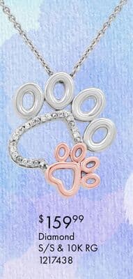 Charming Friends Diamond Paws Pendant in Sterling Silver & 10k Rose Gold