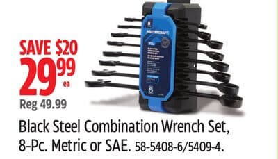 Mastercraft Black Steel Combination Wrench Set, 8-Pc