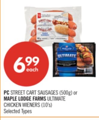 PC STREET CART SAUSAGES (500g) or MAPLE LODGE FARMS ULTIMATE CHICKEN WIENERS (10's)