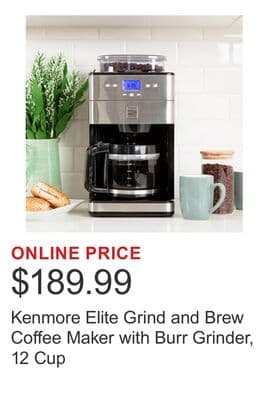 Kenmore Elite Grind and Brew Coffee Maker with Burr Grinder, 12 Cup