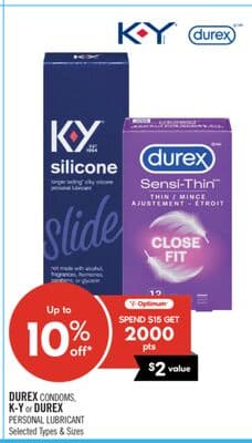 DUREX CONDOMS (12's-36's), K-Y PERSONAL LUBRICANTS or DUREX PLEASURE RING (1's)