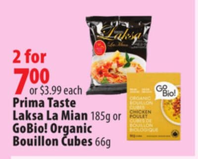Prima Taste Laksa La Mian 185g or GoBio! Organic Bouillon Cubes 66g