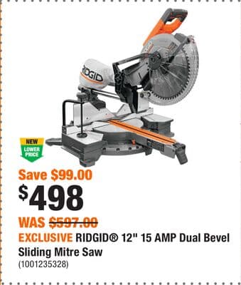 EXCLUSIVE RIDGID® 12" 15 AMP Dual Bevel Sliding Mitre Saw