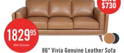 Vivia 86" Genuine Leather Sofa with Removable Seat Cushions and Wood Base - Caramel Brown