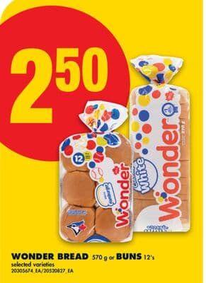 WONDER BREAD 570 g or BUNS 12' s