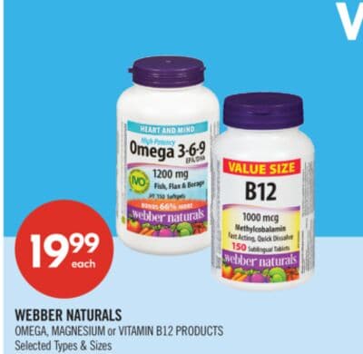 WEBBER NATURALS OMEGA, MAGNESIUM or VITAMIN B12 PRODUCTS
