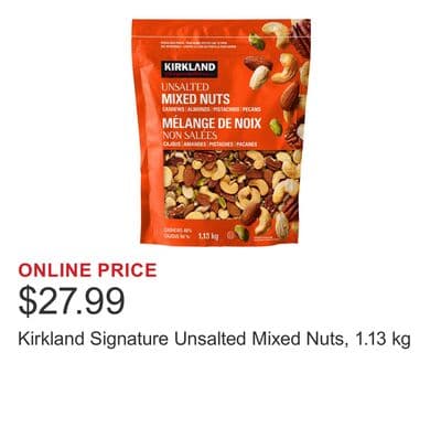 Kirkland Signature Unsalted Mixed Nuts, 1.13 kg