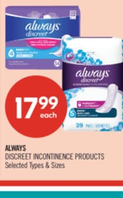 ALWAYS DISCREET INCONTINENCE PRODUCTS
