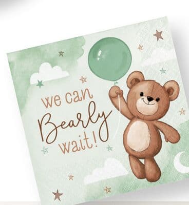 Teddy Bear Paper Disposable Beverage Napkins, 16-ct, Teddy Bear Party Supplies