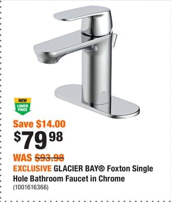 EXCLUSIVE GLACIER BAY® Foxton Single Hole Bathroom Faucet in Chrome