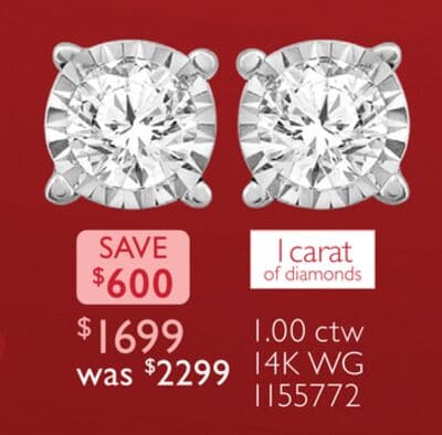 14K White Gold 1.00CTW Diamond Earrings