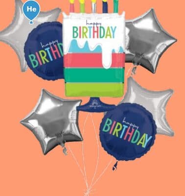 Modern Happy Birthday Supershape Balloon Bouquet, 7-pc