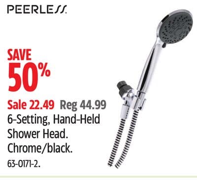 6-Setting, Hand-Held Shower Head. Chrome/black.