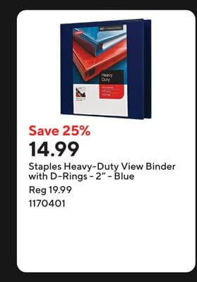 Staples Heavy-Duty View Binder with D-Rings - 2" - Blue