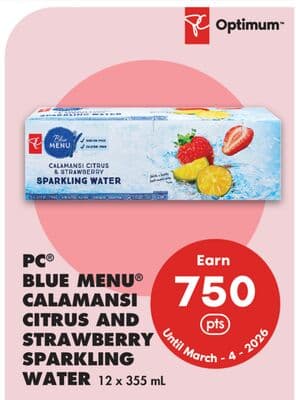 PC® BLUE MENU® CALAMANSI CITRUS AND STRAWBERRY SPARKLING WATER, 12 X 355 ML