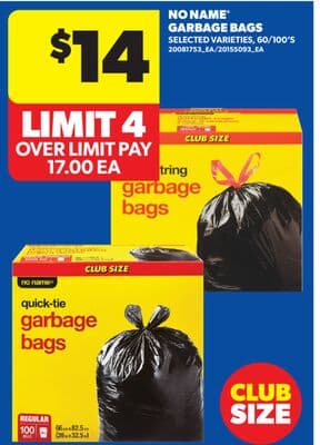 NO NAME® GARBAGE BAGS, 60/100' S
