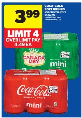 COCA-COLA SOFT DRINKS, 6X222 ML