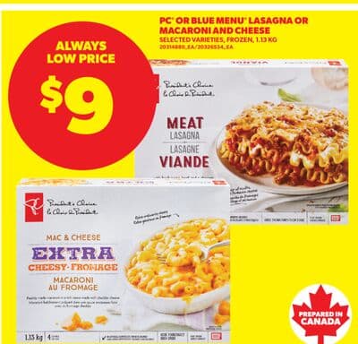 PC® OR BLUE MENU® LASAGNA OR MACARONI AND CHEESE, 1.13 KG
