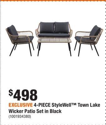 EXCLUSIVE 4-PIECE StyleWell™ Town Lake Wicker Patio Set in Black