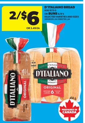 D'ITALIANO BREAD, 600/675 G OR BUNS, 6/8' S