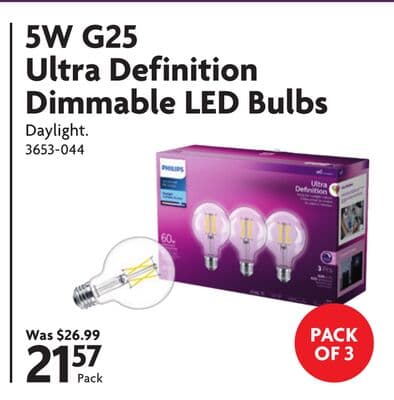 5W G25 Ultra Definition Dimmable LED Bulbs