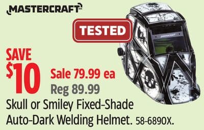 Mastercraft Skull or Smiley Fixed-Shade Auto-Dark Welding Helmet.